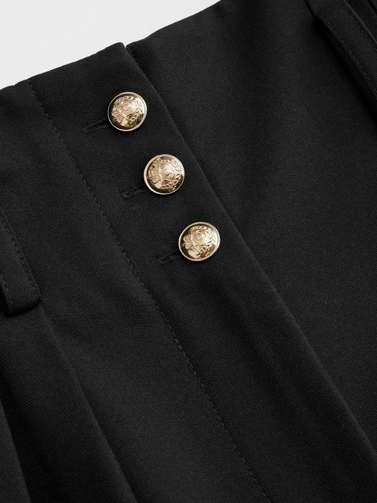 High-Waisted Pleated Metal Button Harem Pants-Chicvia