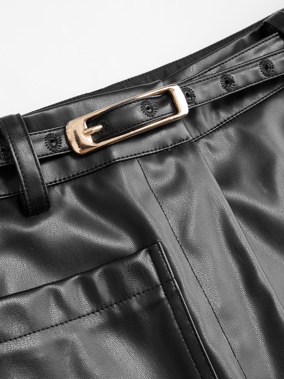 Belted Straight Leg Faux Leather Pants-Chicvia