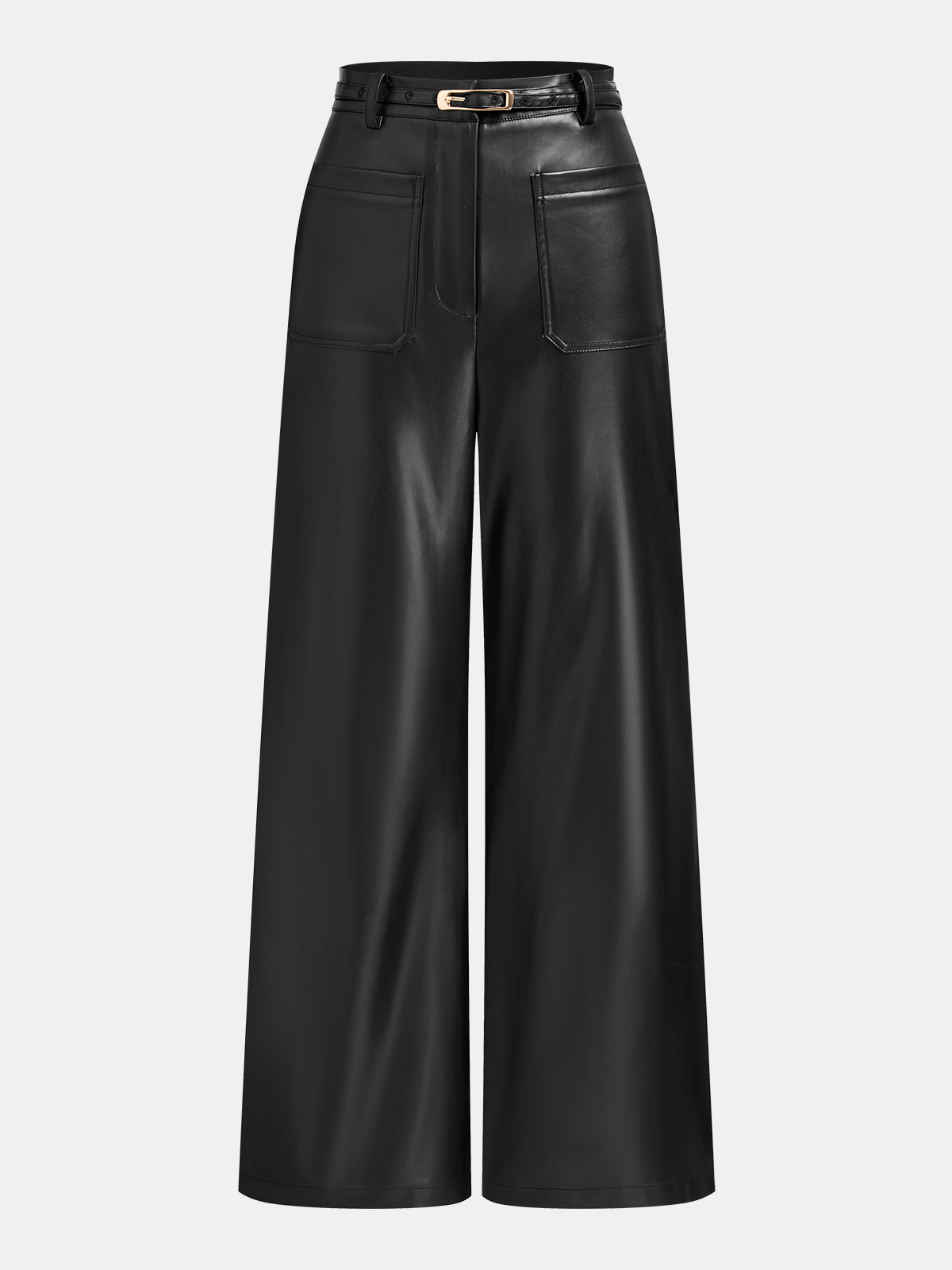 Belted Straight Leg Faux Leather Pants-Chicvia