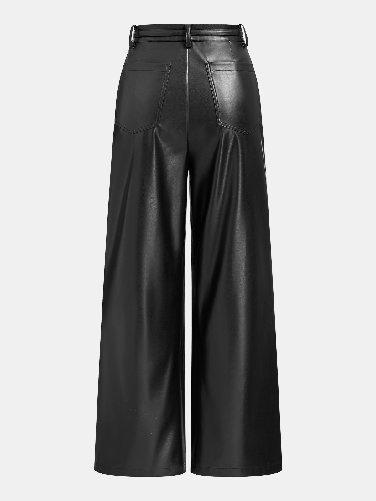 Belted Straight Leg Faux Leather Pants-Chicvia