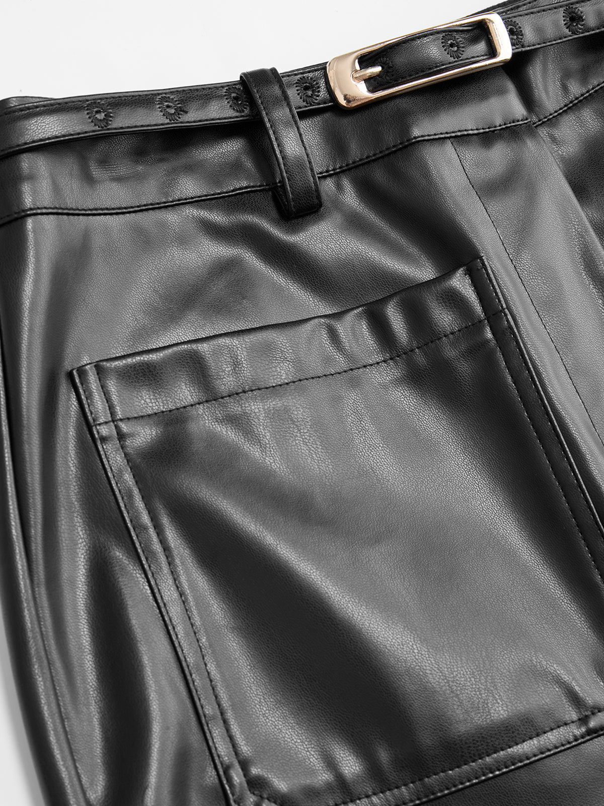 Belted Straight Leg Faux Leather Pants-Chicvia