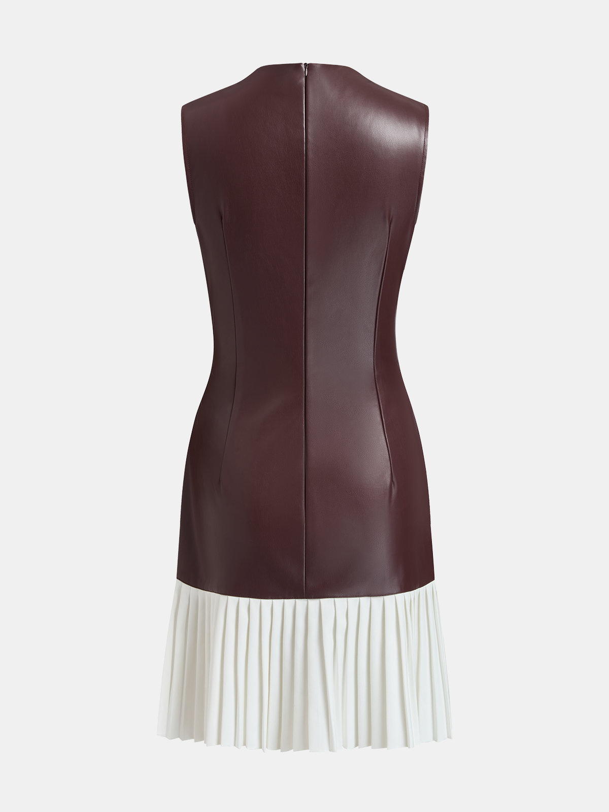 Pleated Panel Faux Leather Mini Dress-Chicvia