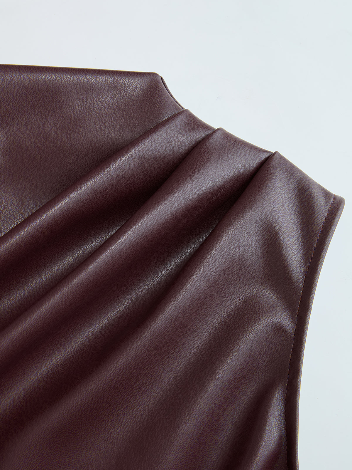 Pleated Panel Faux Leather Mini Dress-Chicvia