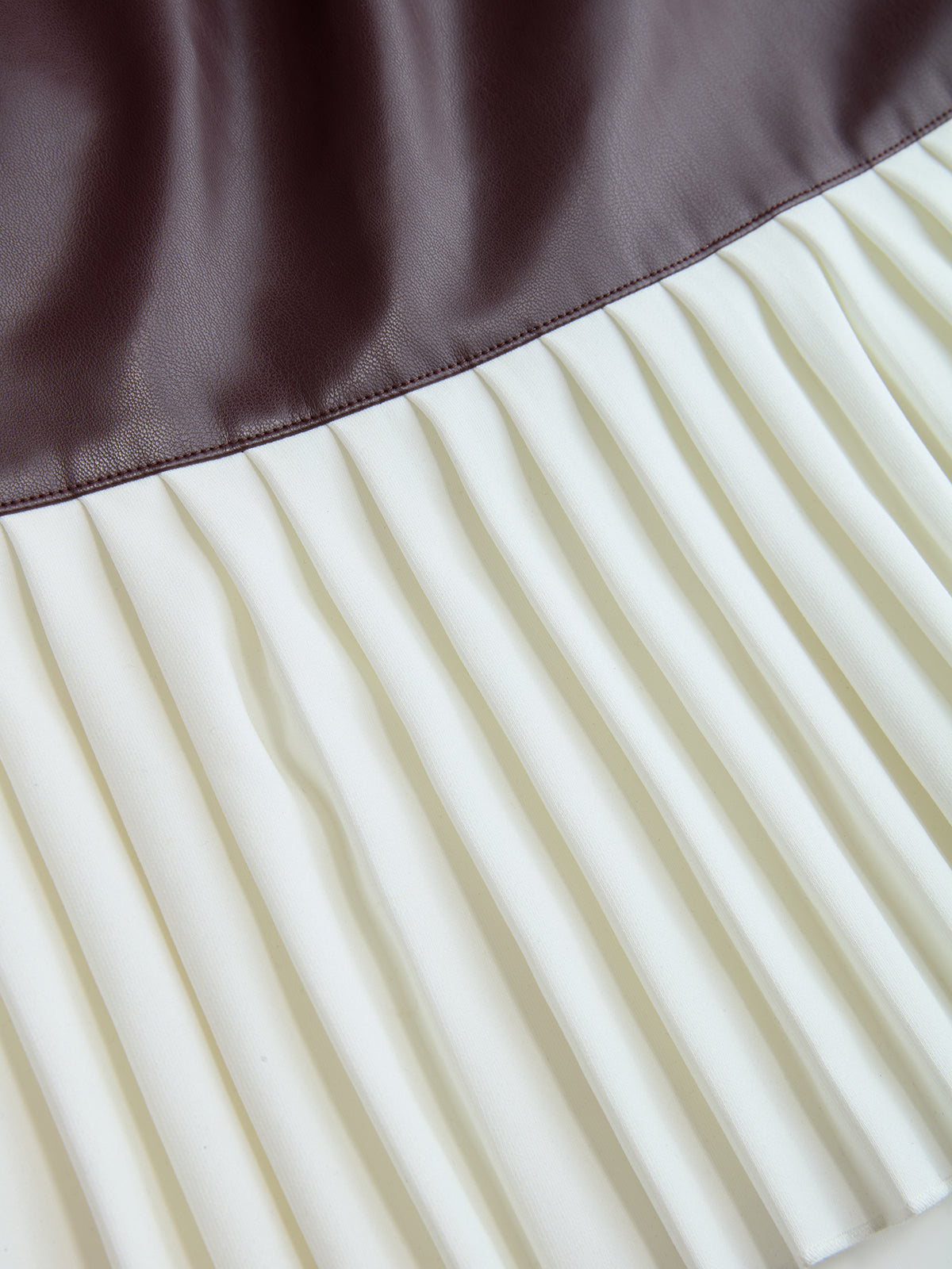 Pleated Panel Faux Leather Mini Dress-Chicvia