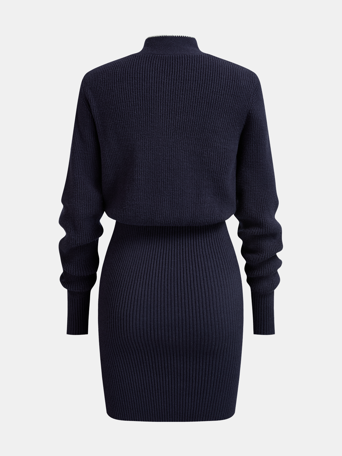 Contrast-Trim Tie-Neck Knit Midi Dress-Chicvia