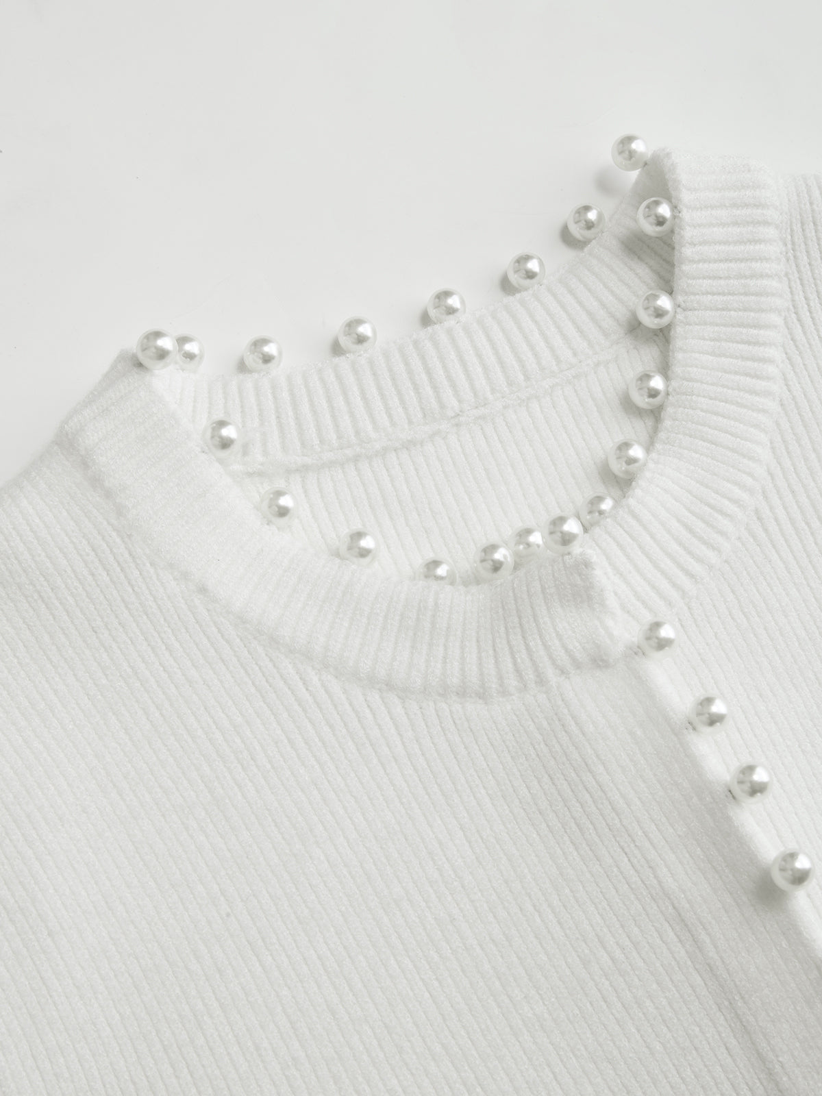 Pearl Trim Ribbed Knit Top-Chicvia