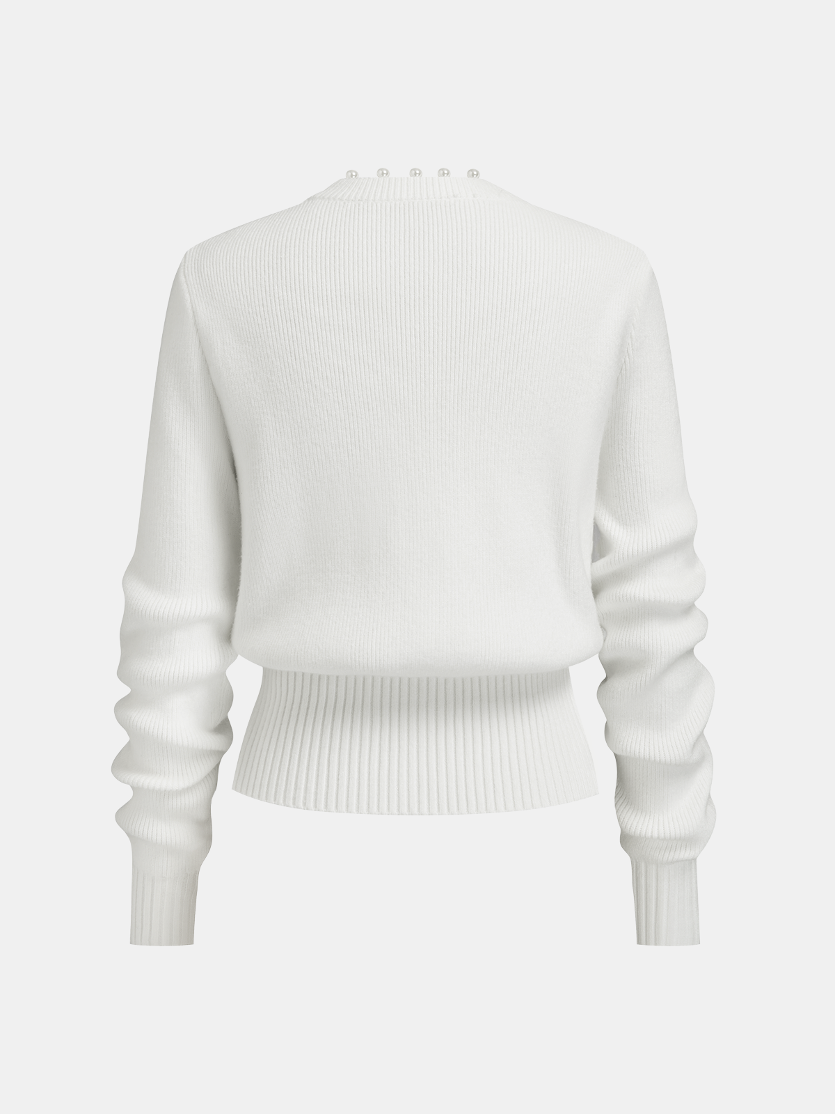 Pearl Trim Ribbed Knit Top-Chicvia