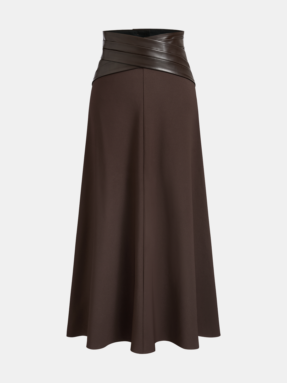 Crossed Faux Leather Waist A-Line Skirt-Chicvia