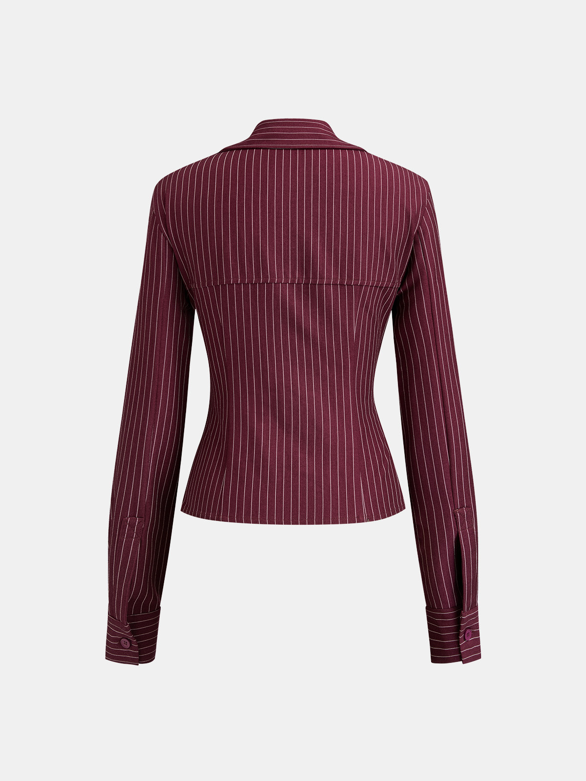 Pinstripe Ruched Collared Blouse-Chicvia
