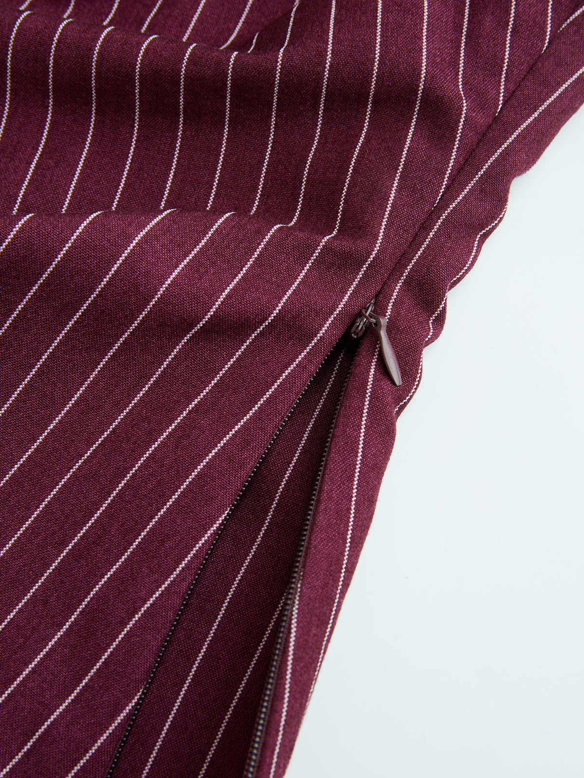 Pinstripe Ruched Collared Blouse-Chicvia