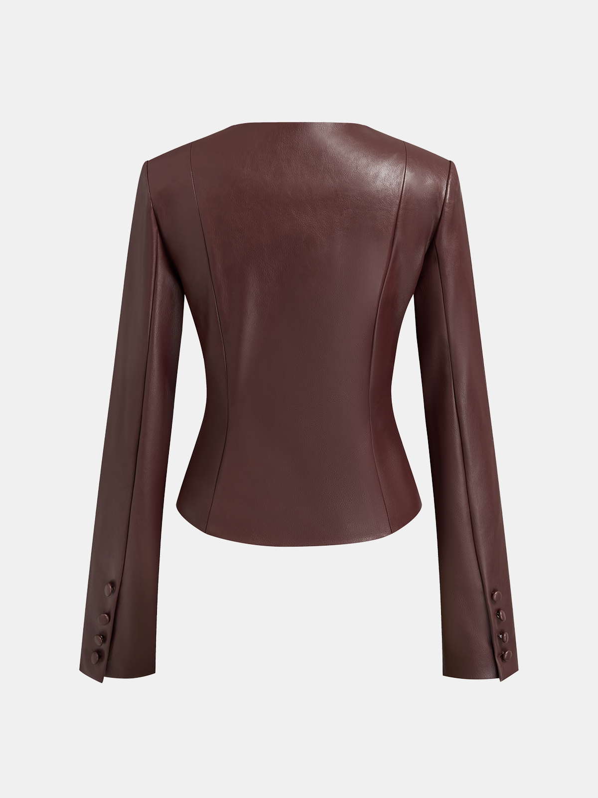 Frog-Closure Faux Leather Blazer-Chicvia