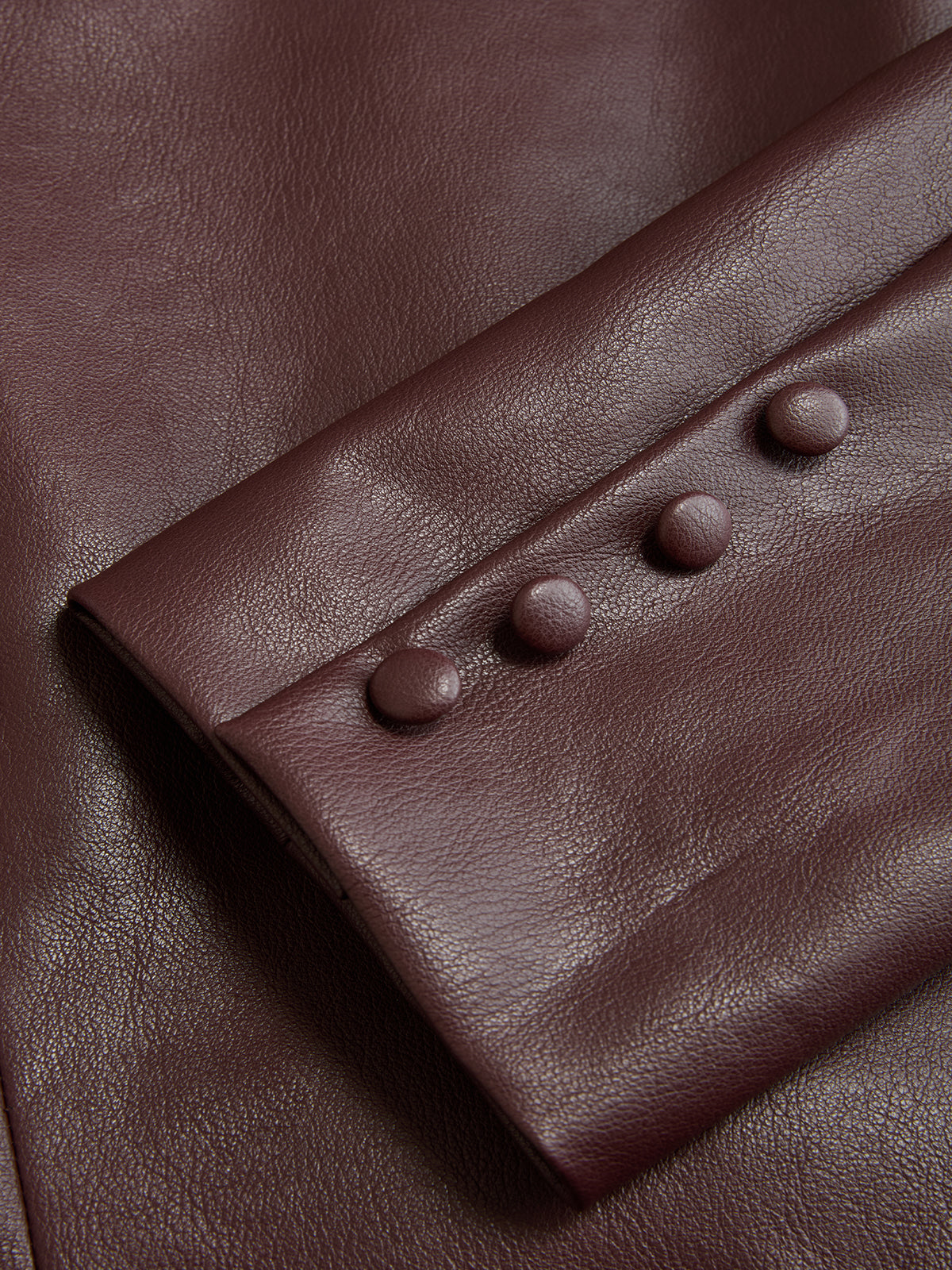 Frog-Closure Faux Leather Blazer-Chicvia