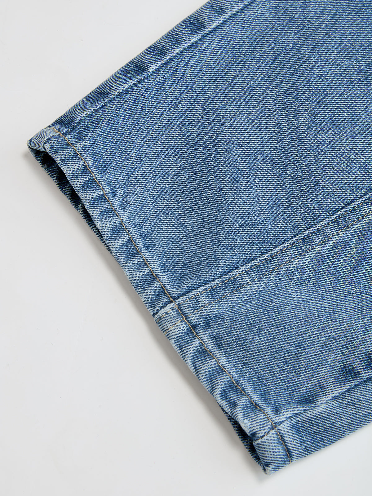 Faux Leather Waistband Denim Curved-Leg Pants-Chicvia