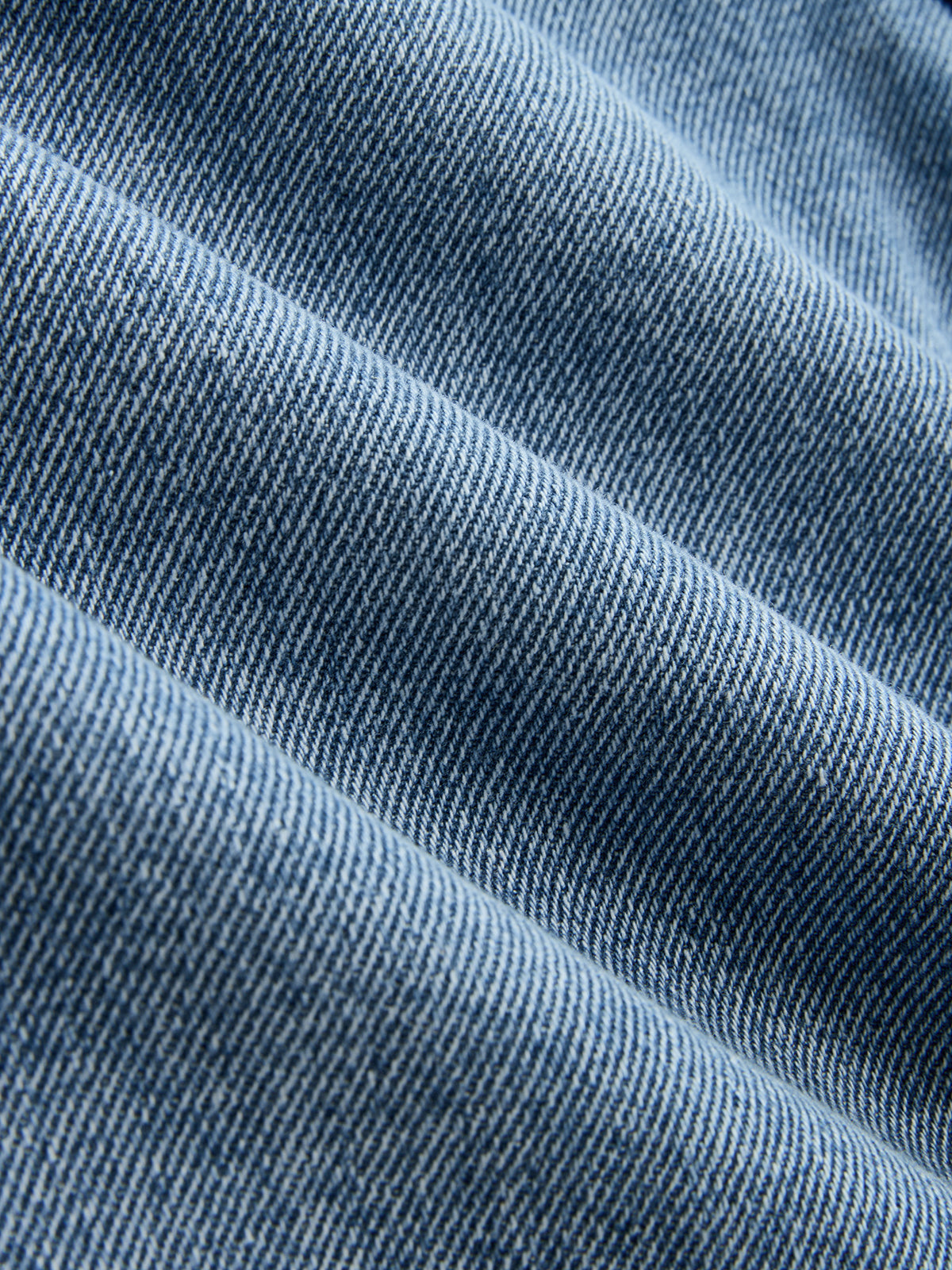 Faux Leather Waistband Denim Curved-Leg Pants-Chicvia