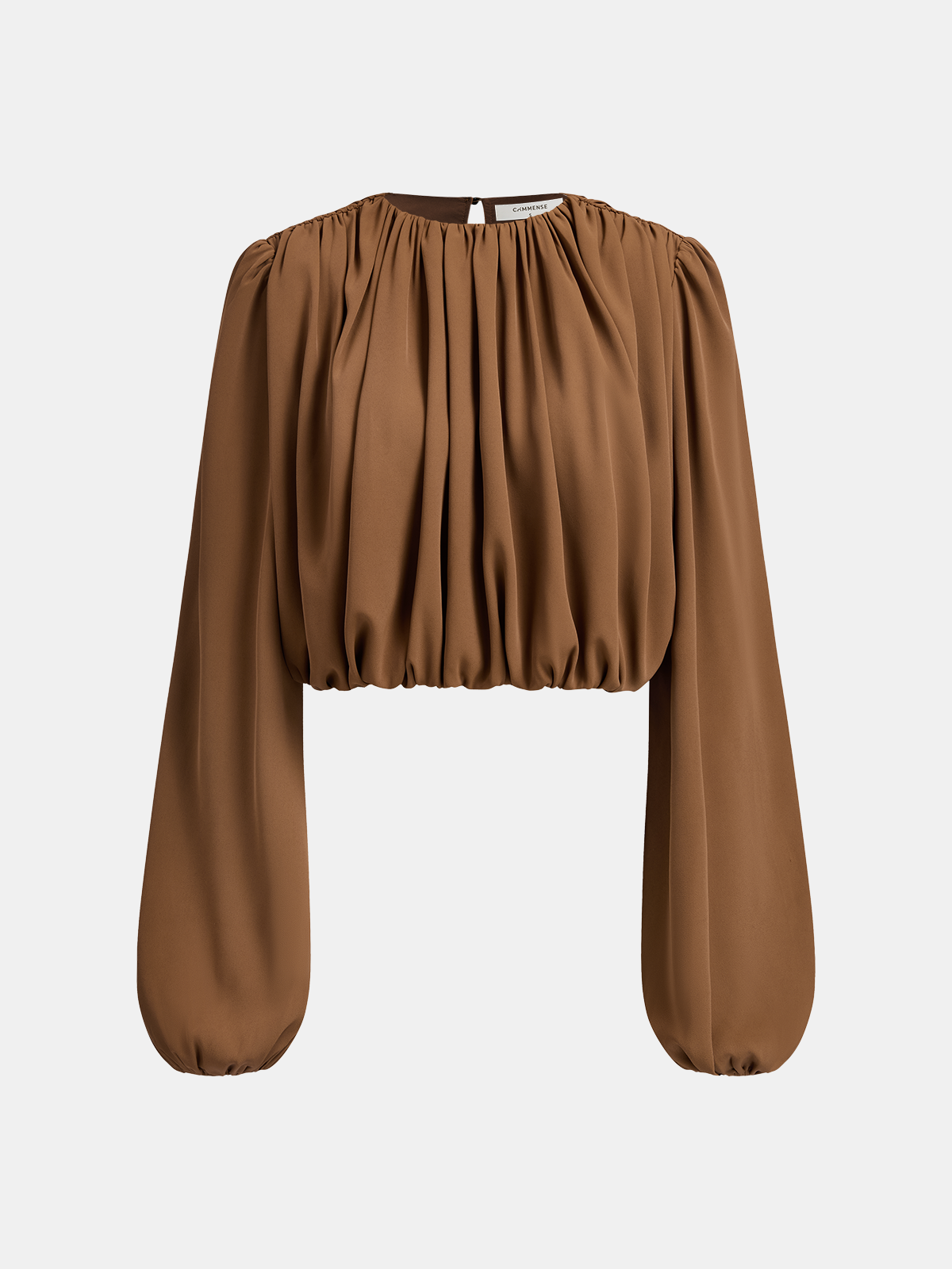 Loose Ruched Puff-Sleeve Cropped Blouse-Chicvia