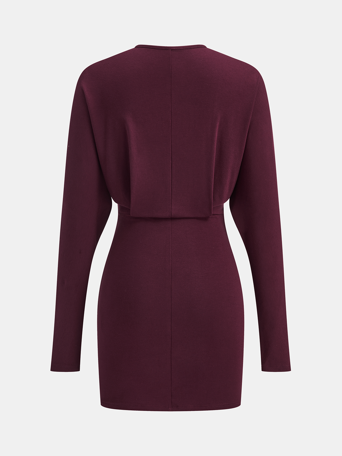 Deep V-Neck Ruched Long-Sleeve Mini Dress-Chicvia