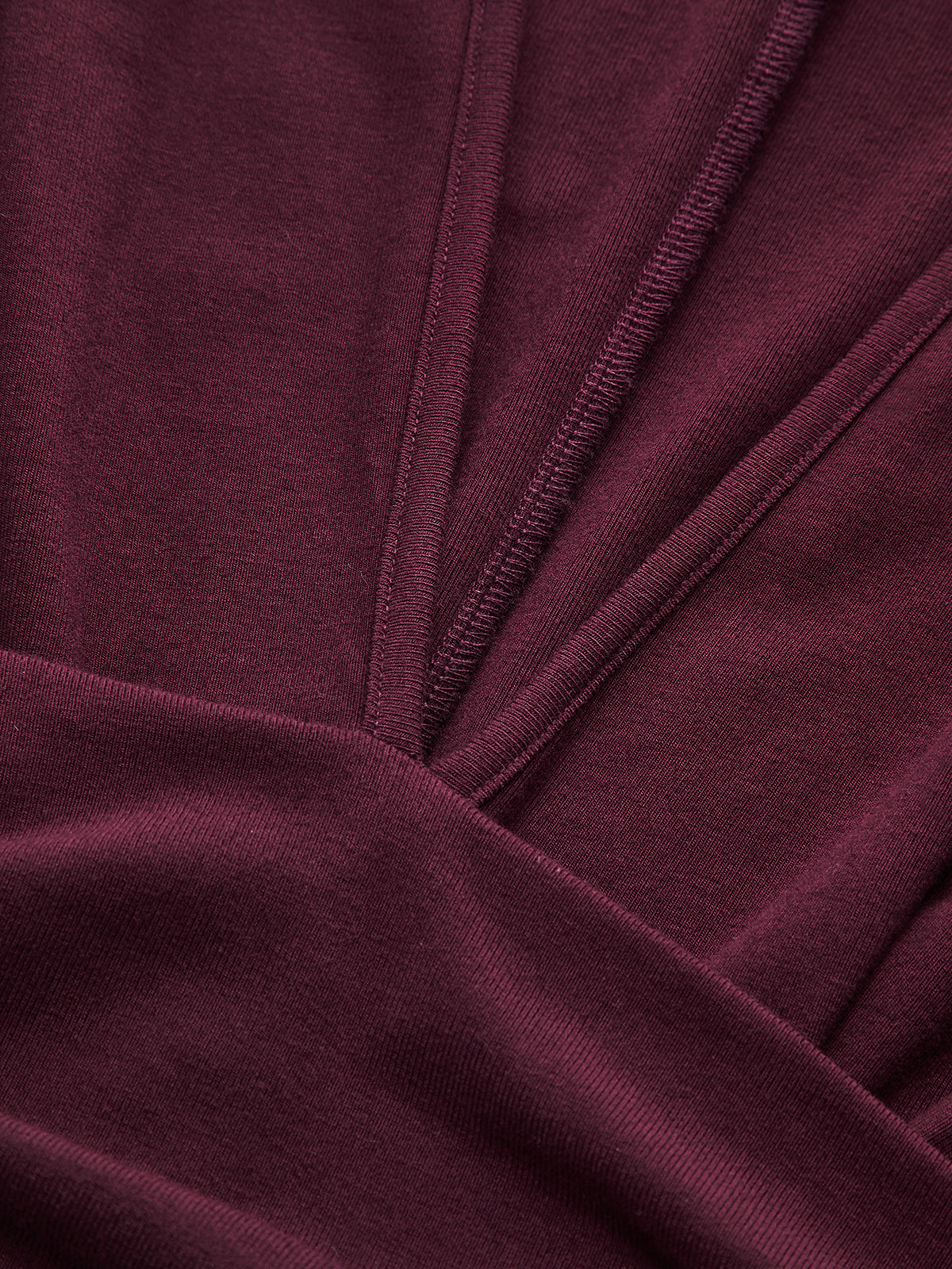 Deep V-Neck Ruched Long-Sleeve Mini Dress-Chicvia