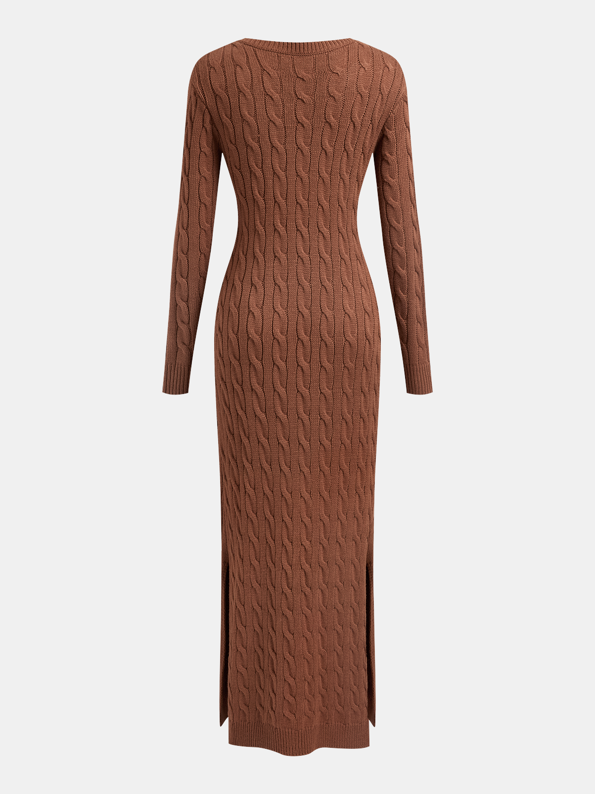 Cable-Knit V-Neck Maxi Sweater Dress-Chicvia