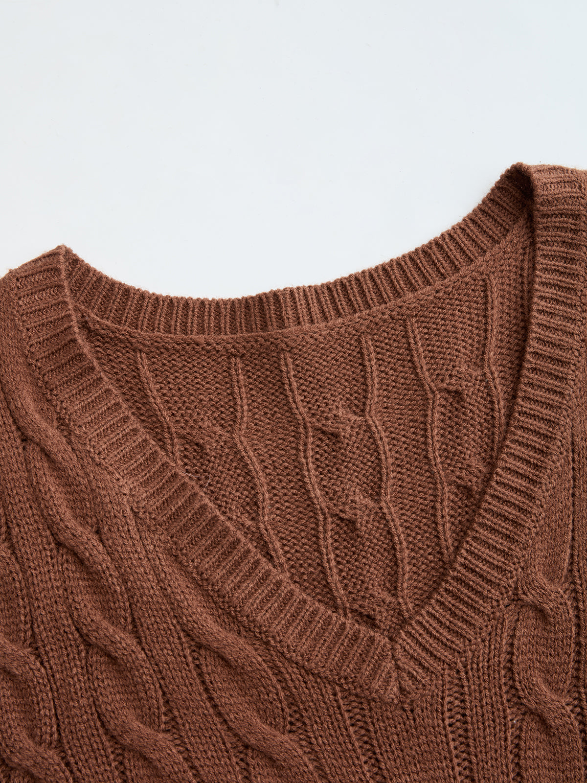 Cable-Knit V-Neck Maxi Sweater Dress-Chicvia