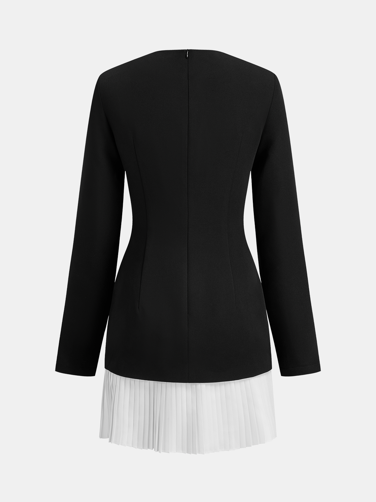 Metal-Buckle Cutout Contrast-Pleat Dress-Chicvia