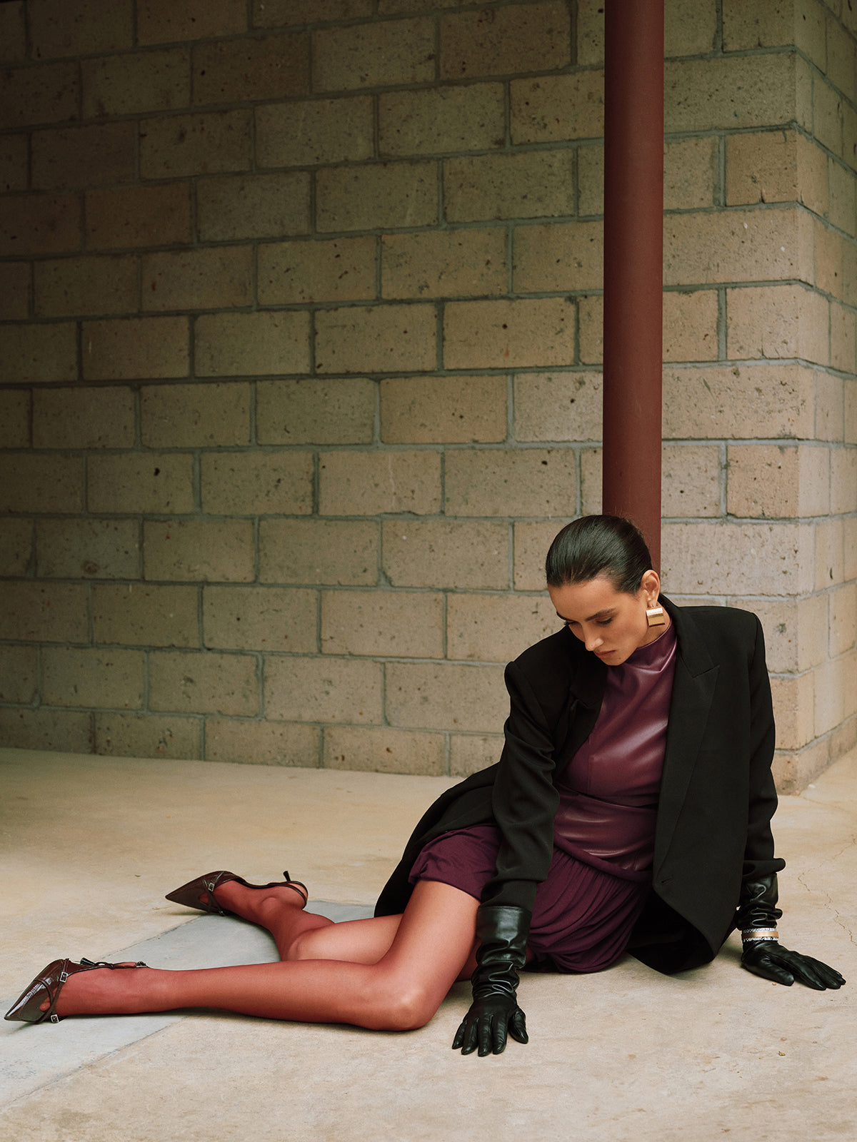 Faux Leather Mock Neck Bubble Mini Dress-Chicvia