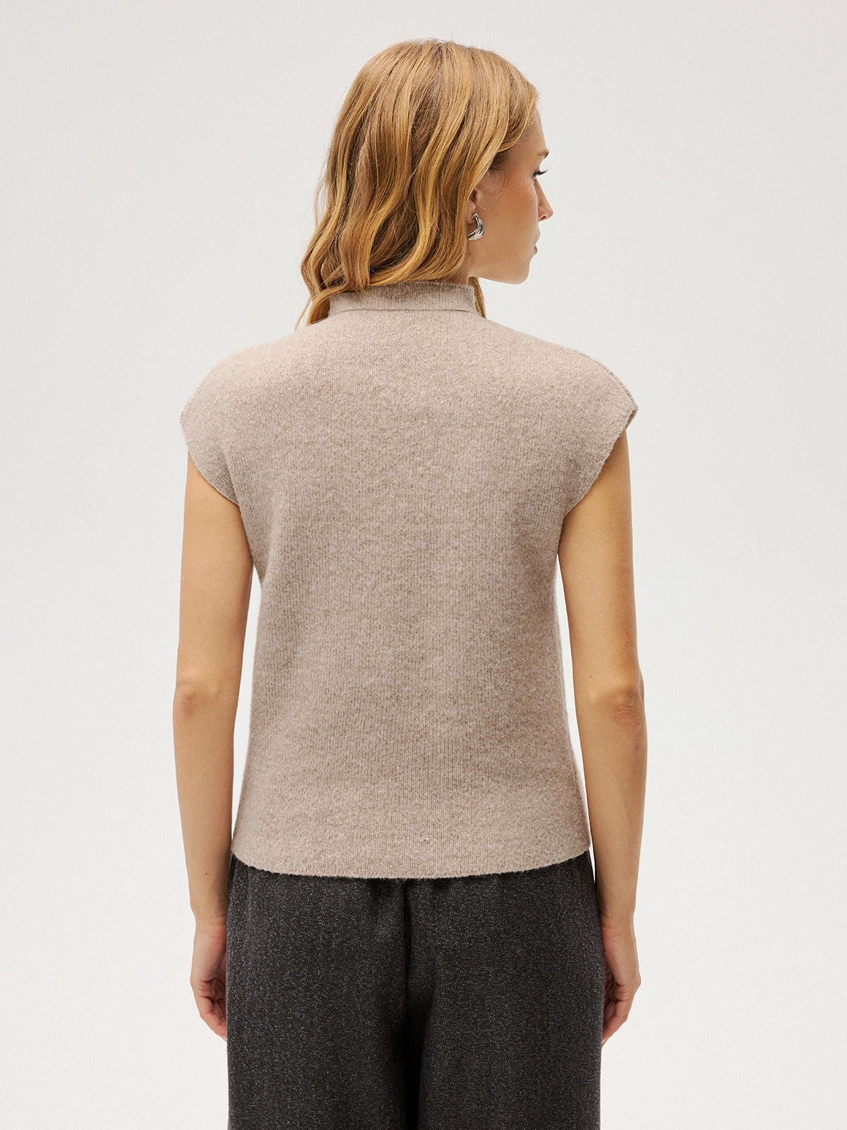 Mock Neck Sleeveless Knit Vest-Chicvia