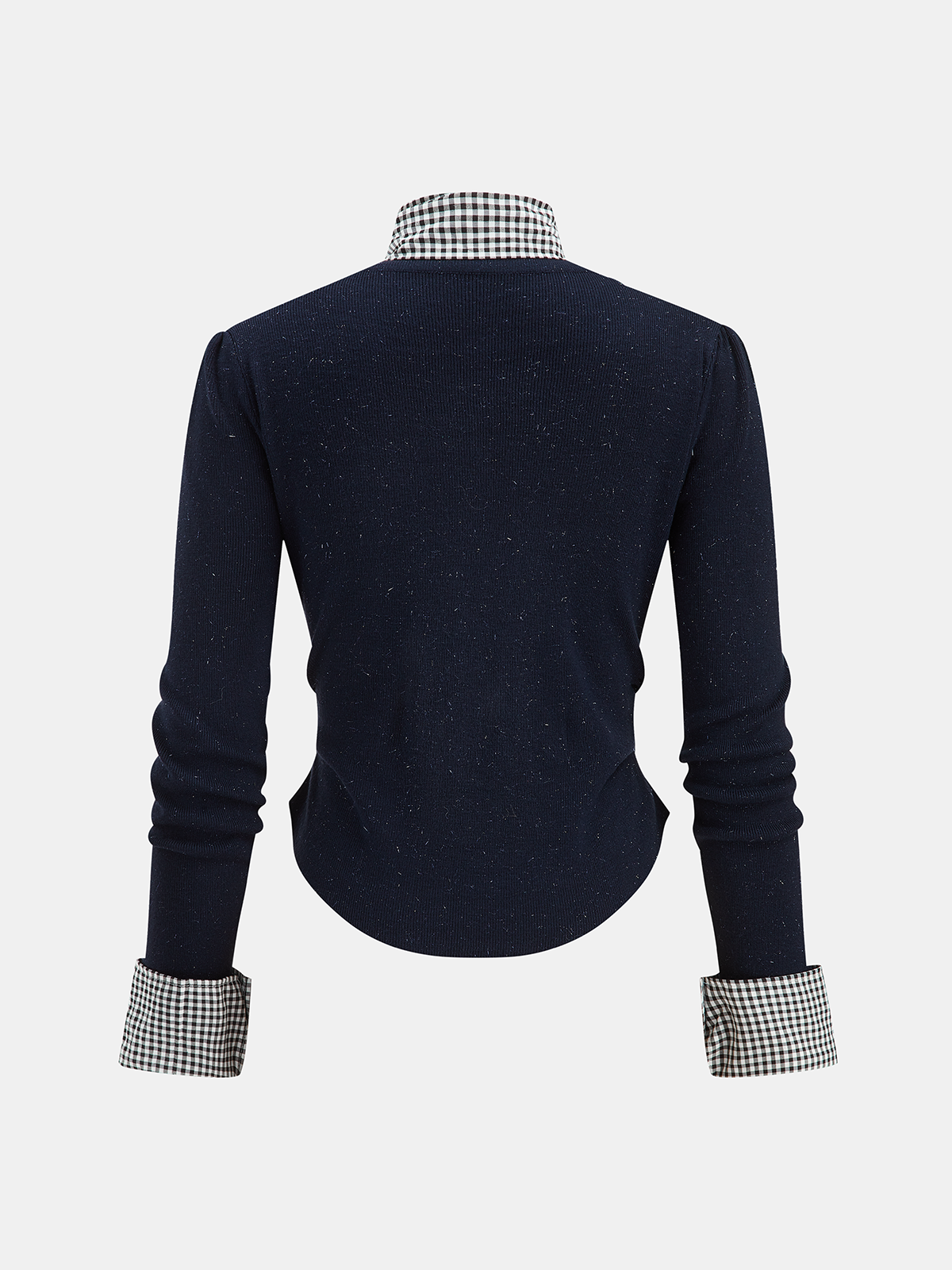 Gingham Cuff Button Front Cardigan with Scarf-Chicvia