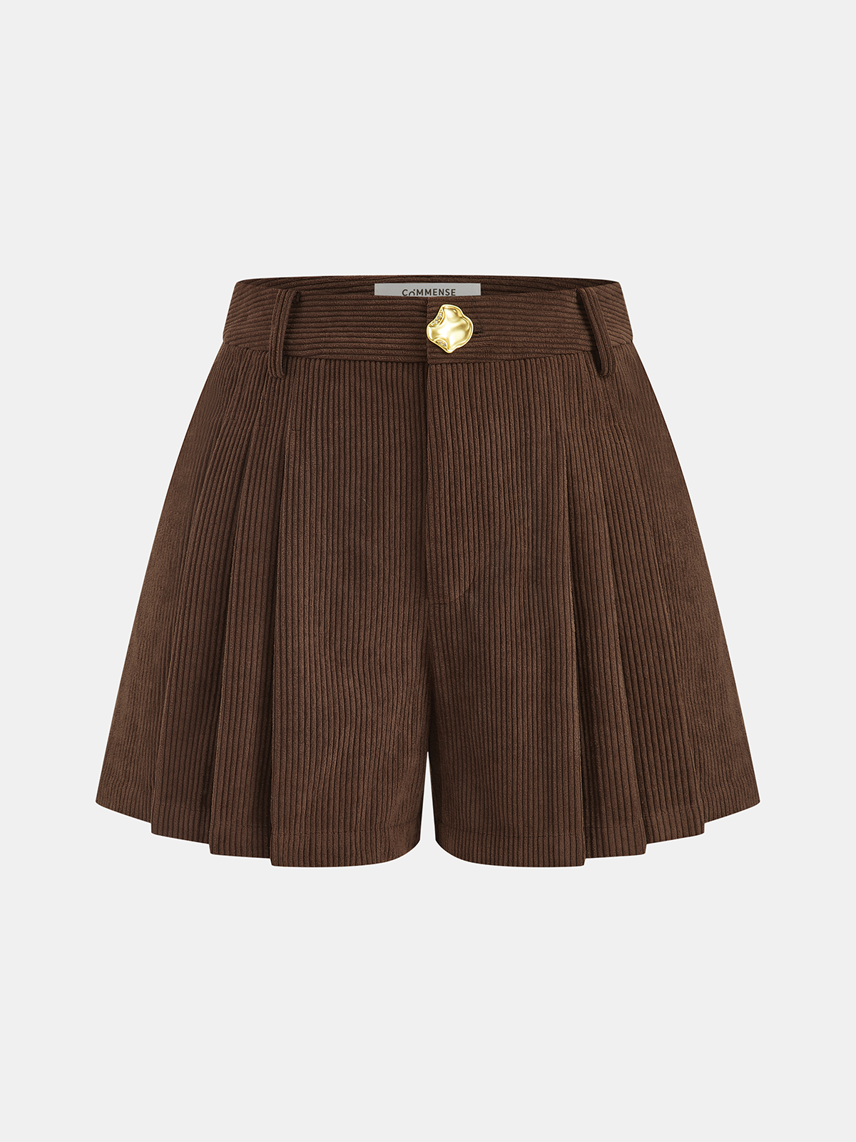 Metal Button Pleated Corduroy Shorts-Chicvia