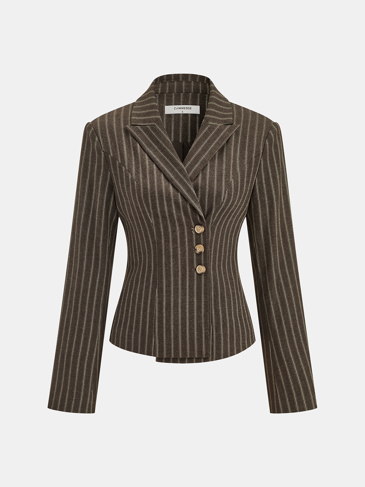 Pinstripe Lapel Fitted Blazer-Chicvia