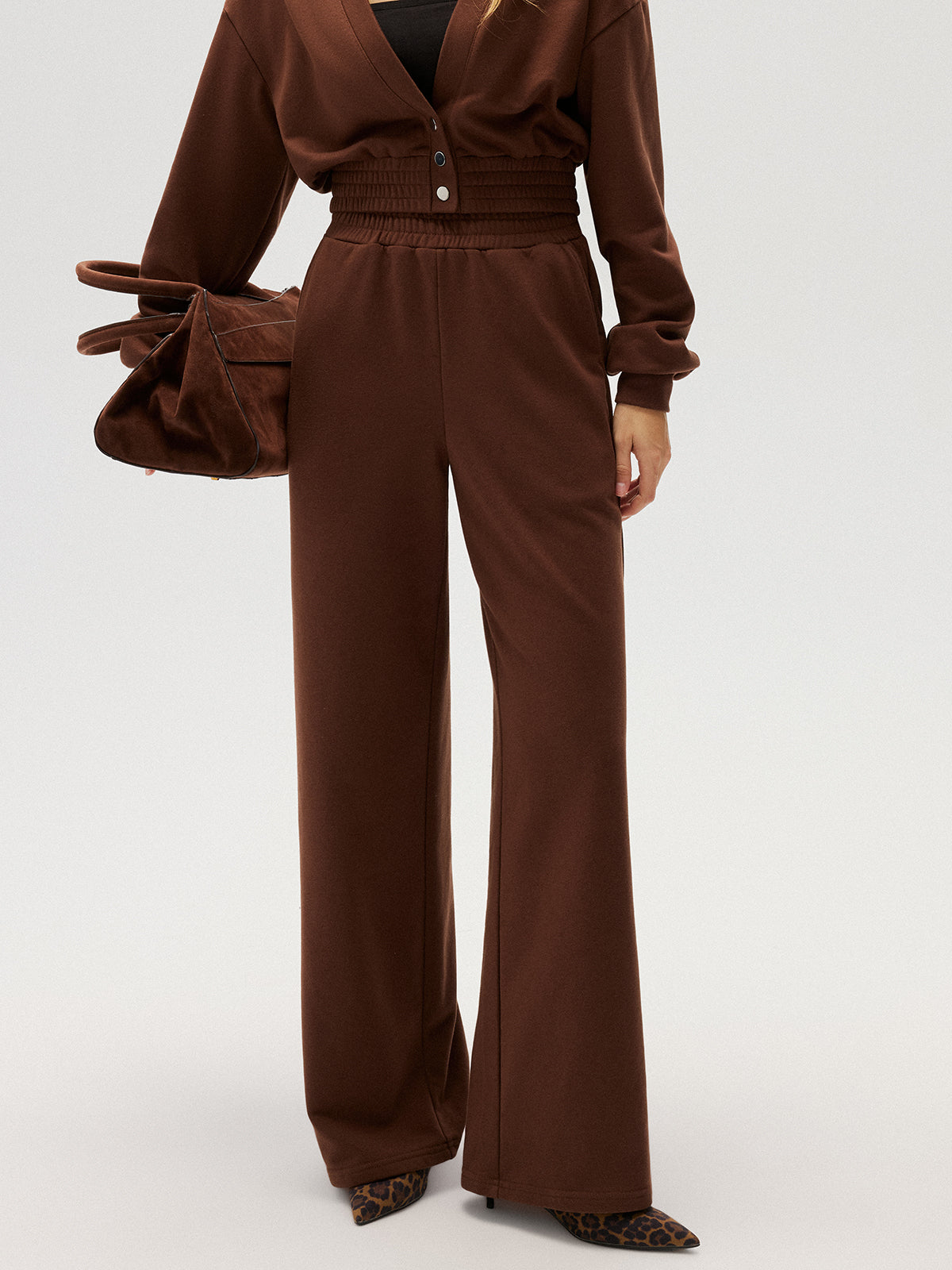 Elastic-Waist Straight-Leg Sweatpants-Chicvia