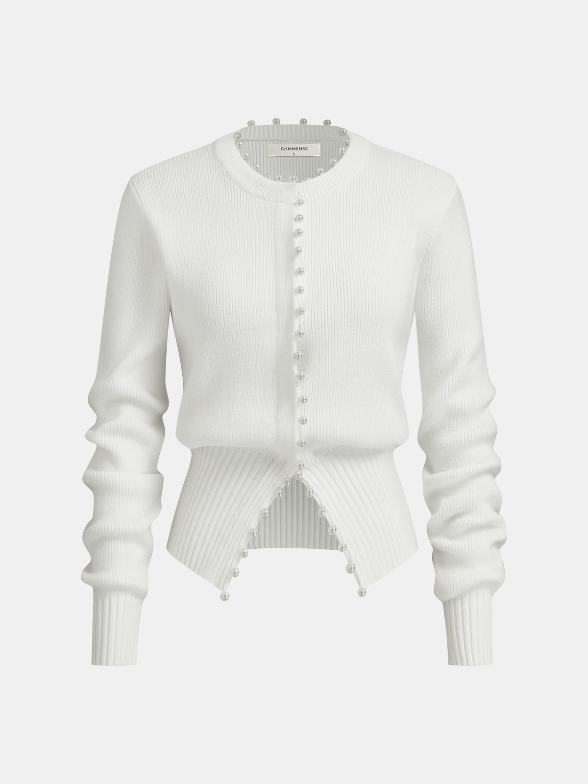 Pearl Trim Ribbed Knit Top-Chicvia