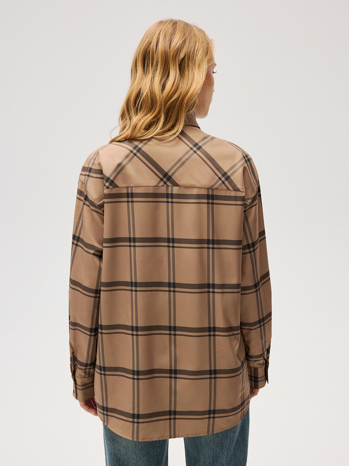 Plaid Tie Neck Shirt-Chicvia