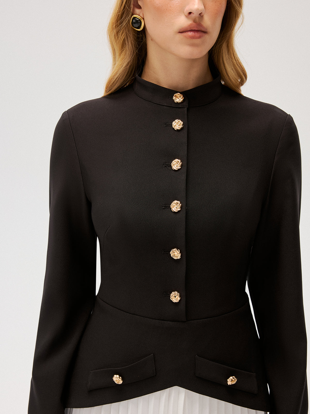 Contrast Pleated Panel Buttoned Mini Dress-Chicvia