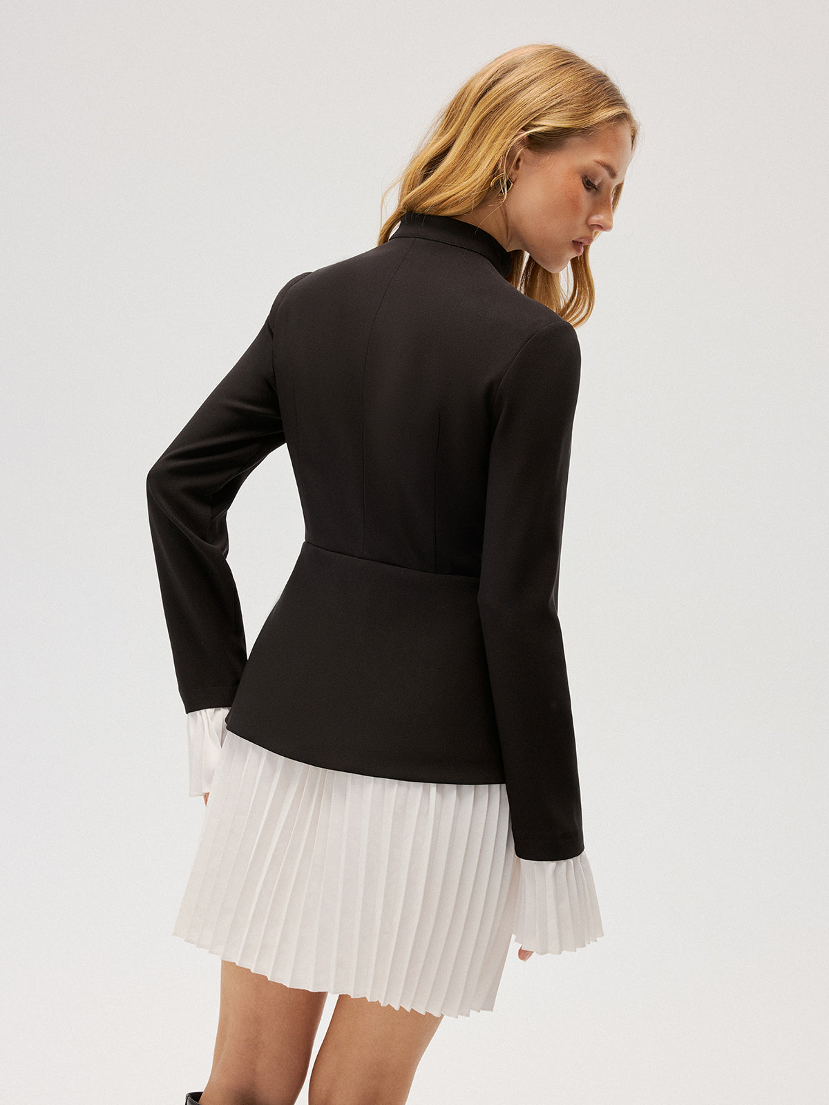 Contrast Pleated Panel Buttoned Mini Dress-Chicvia