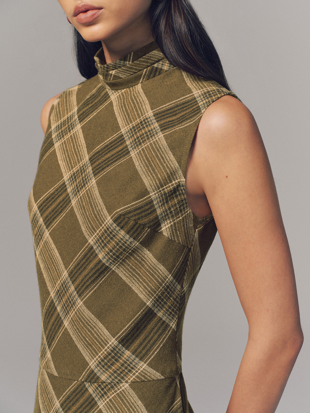 Plaid Fringe Sleeveless Cotton Maxi Dress-Chicvia