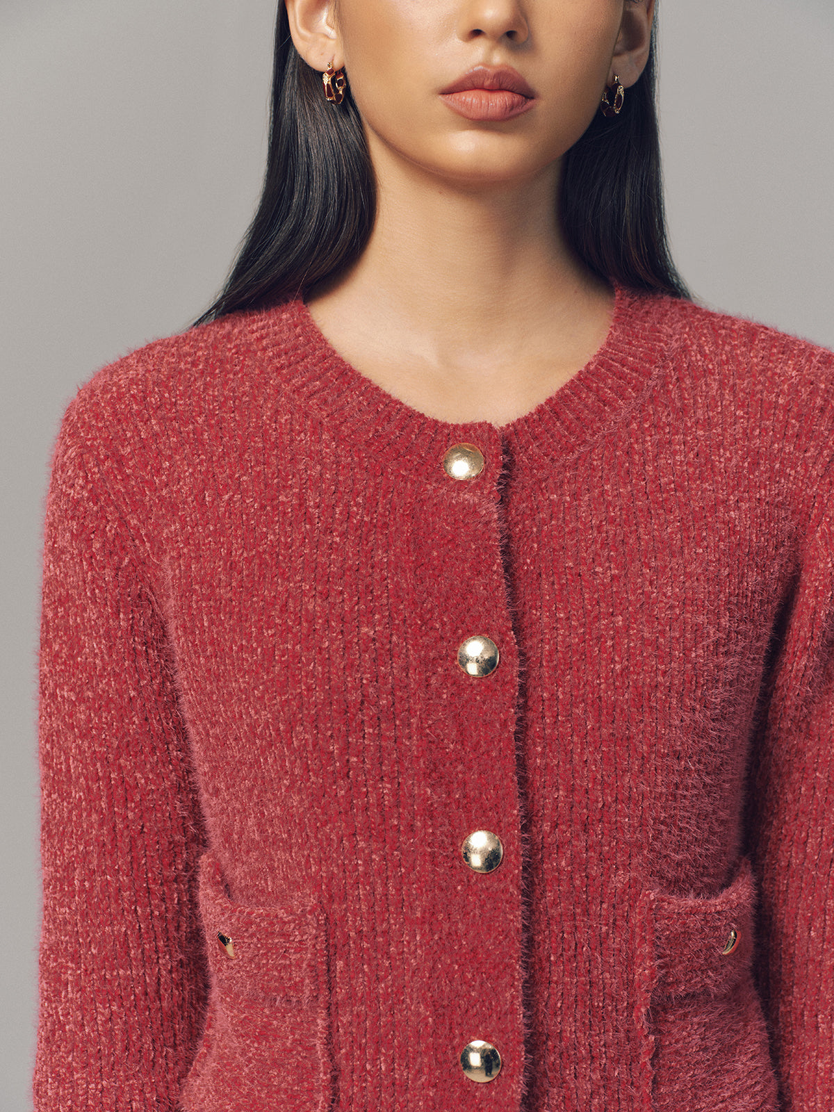 Metal Detail Cardigan & Mini Skirt Set-Chicvia