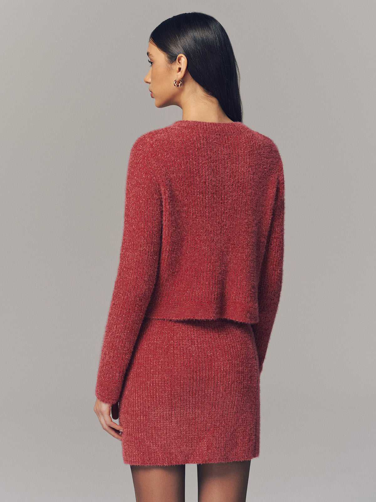 Metal Detail Cardigan & Mini Skirt Set-Chicvia