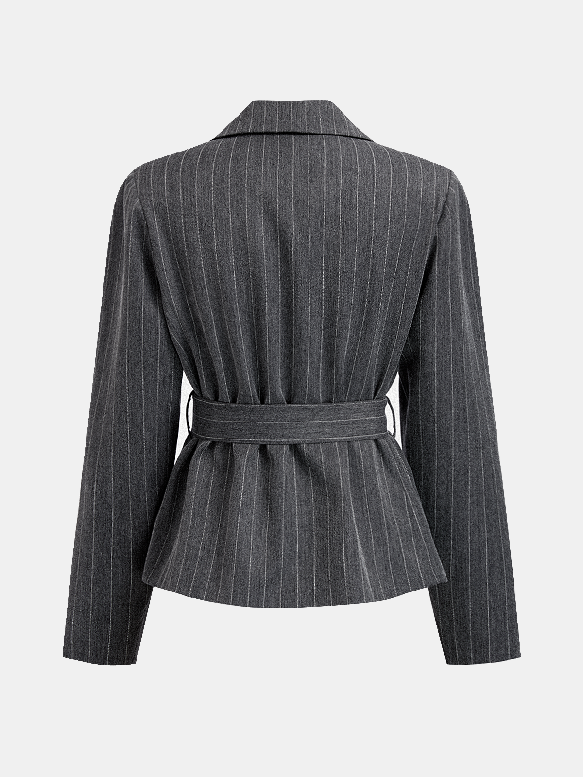 Belted Pinstripe Lapel Blazer-Chicvia