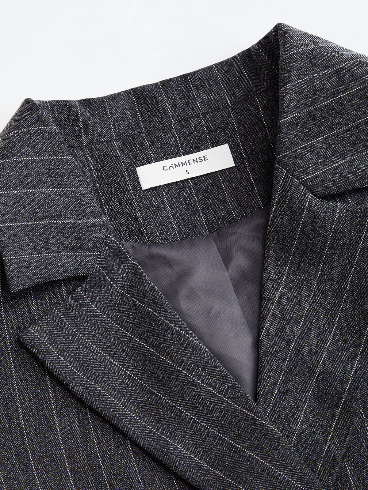 Belted Pinstripe Lapel Blazer-Chicvia