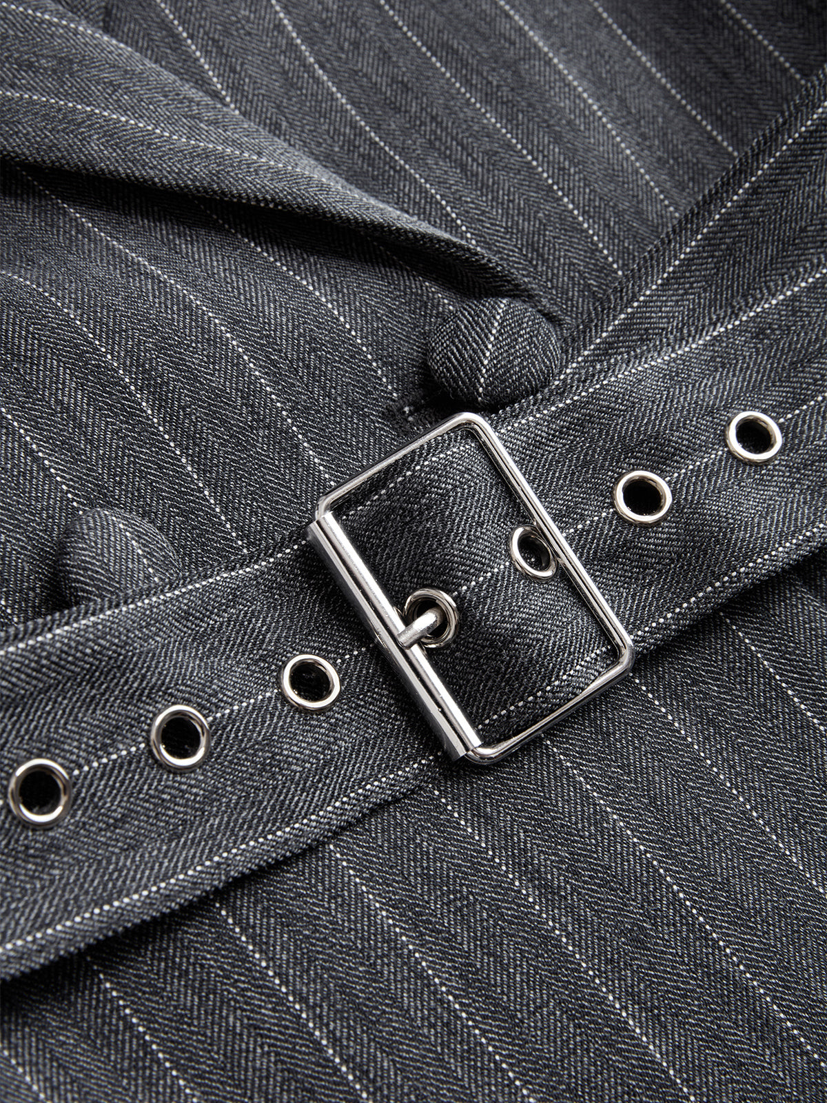 Belted Pinstripe Lapel Blazer-Chicvia