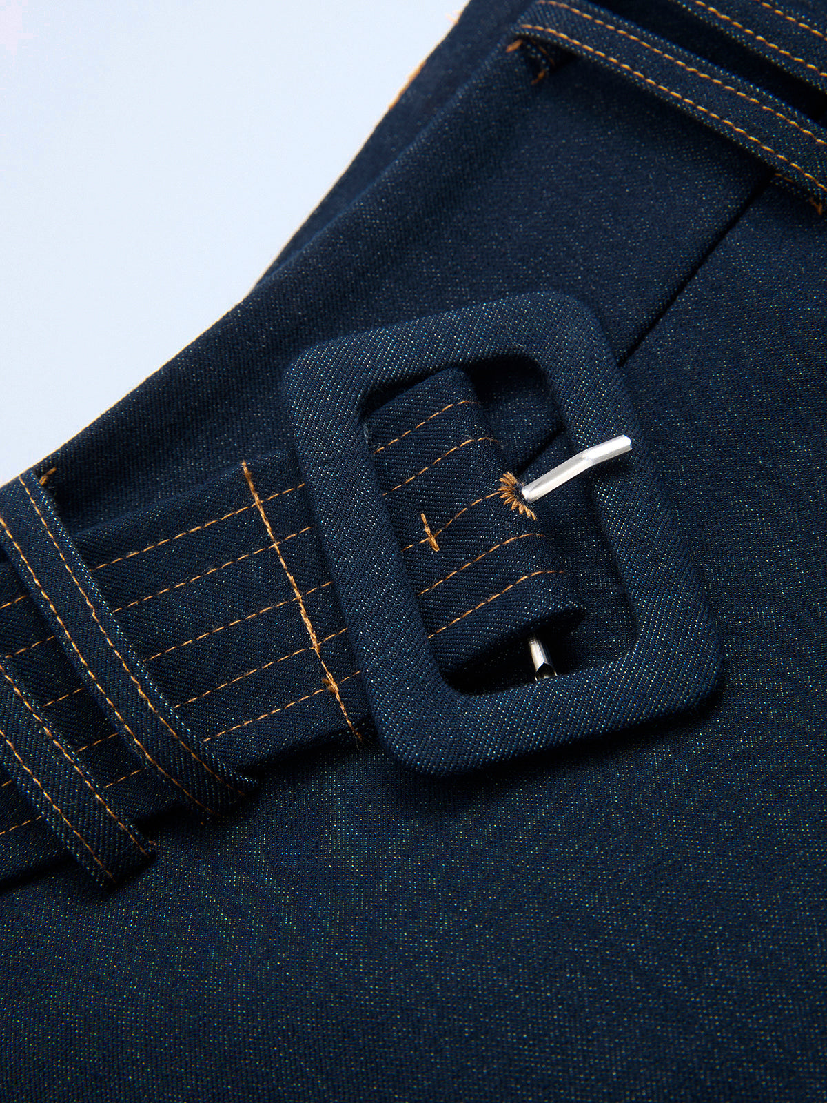 Denim Belted A-Line Mini Skirt-Chicvia