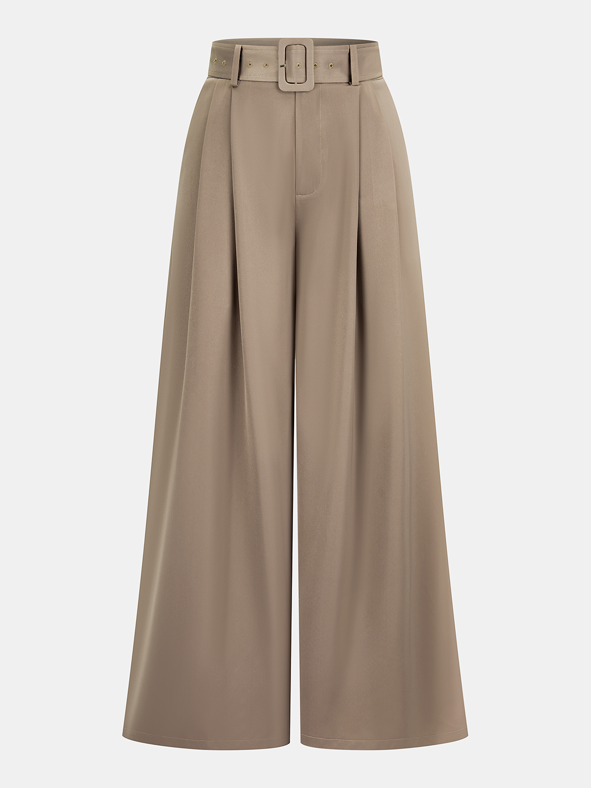 Belted Satin Pleated Wide-Leg Pants-Chicvia