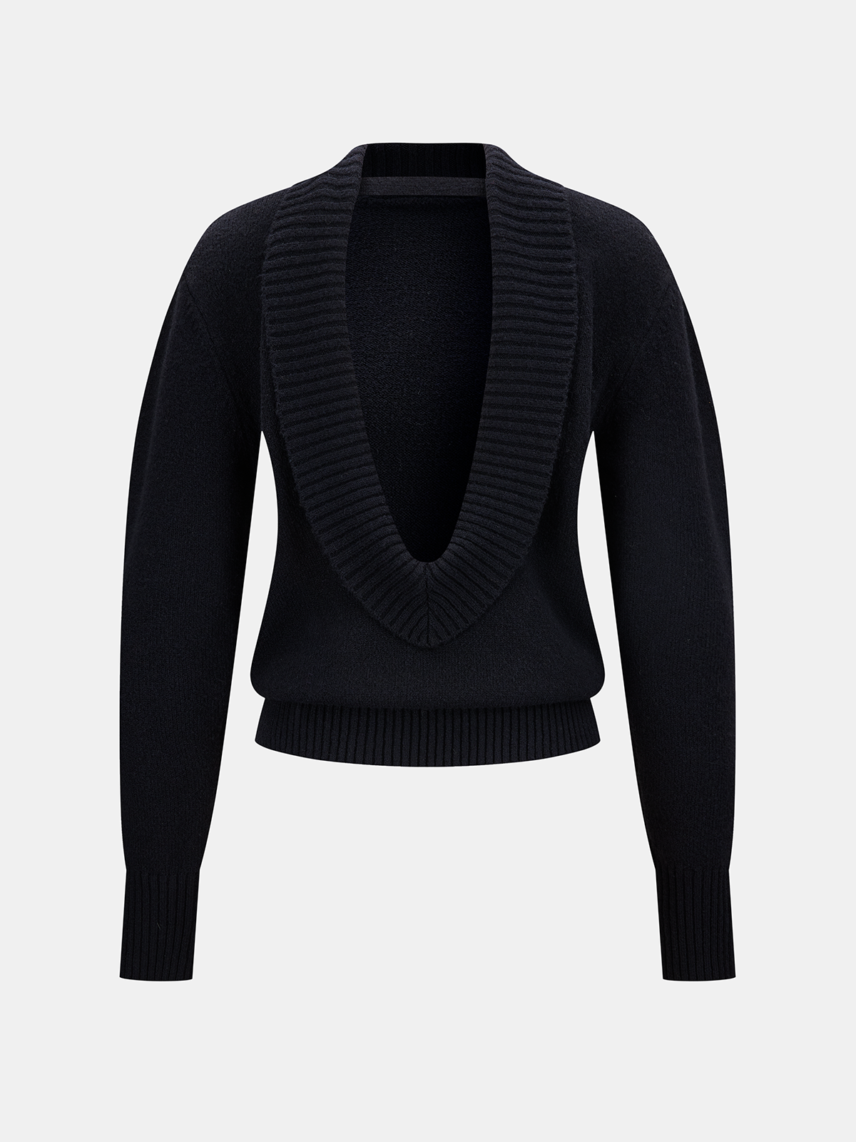 Deep V-Back Knit Sweater-Chicvia