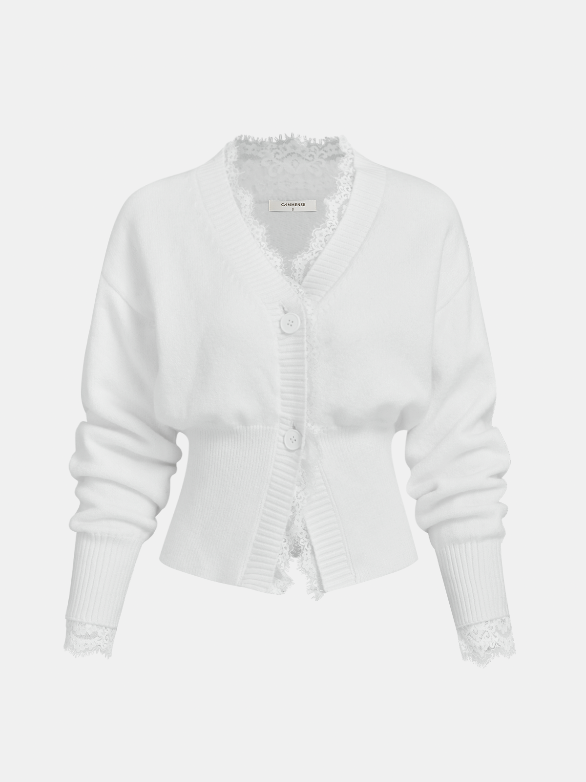 Lace Trim Buttoned Cropped Knit Cardigan-Chicvia