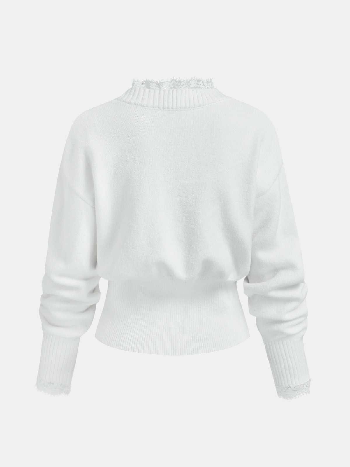 Lace Trim Buttoned Cropped Knit Cardigan-Chicvia