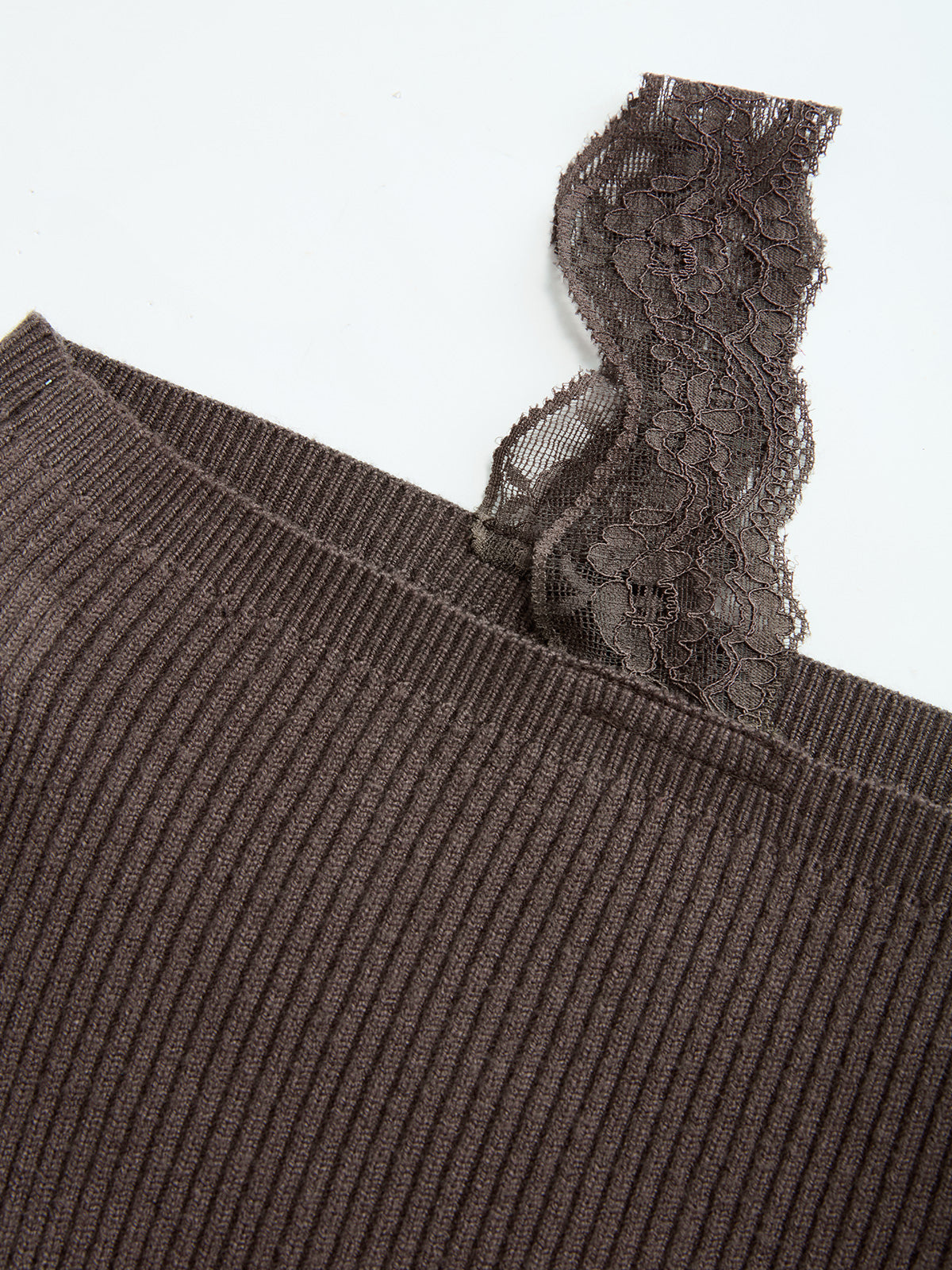 Knit Off-Shoulder Lace Split Midi Dress-Chicvia