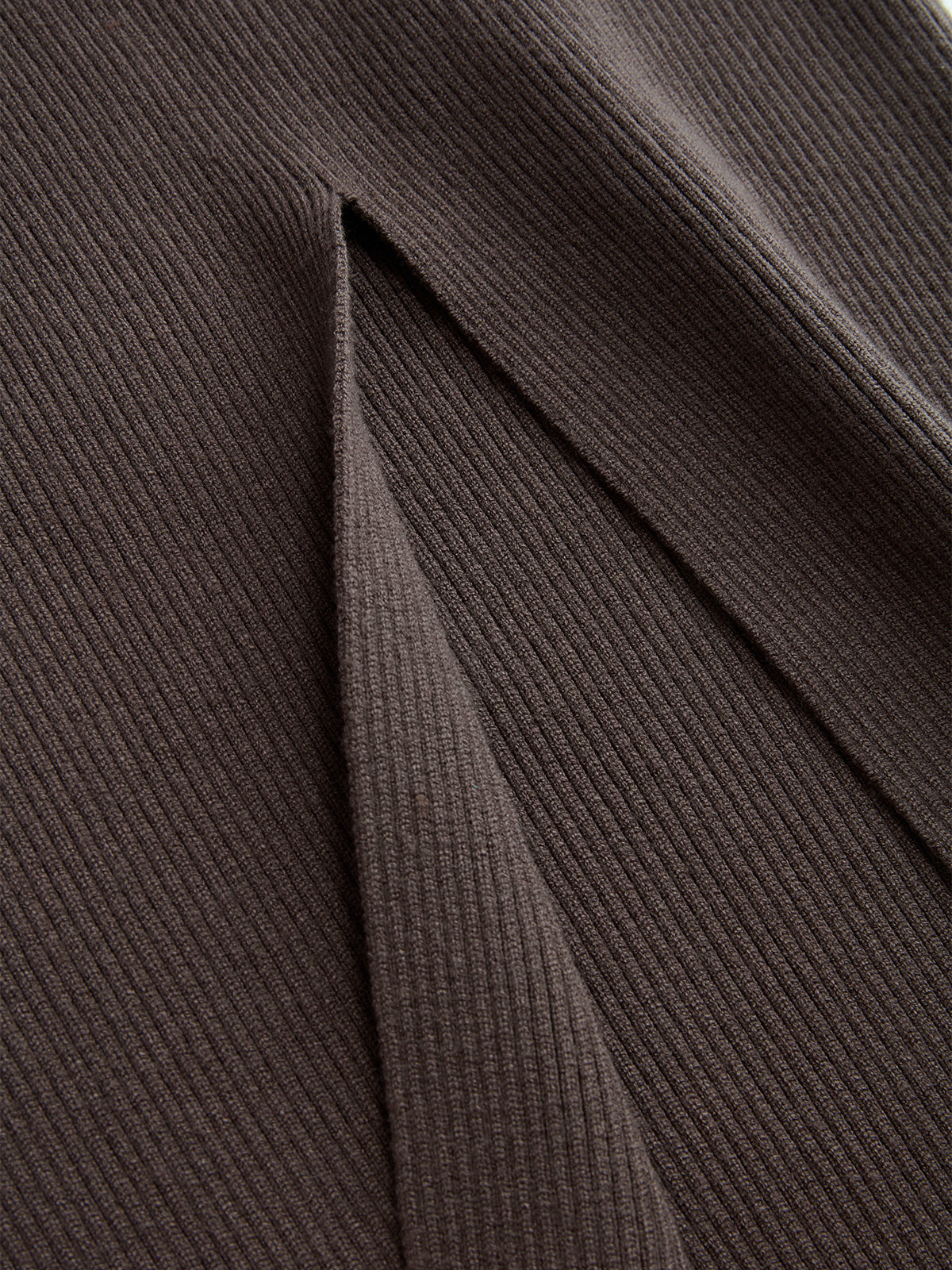 Knit Off-Shoulder Lace Split Midi Dress-Chicvia