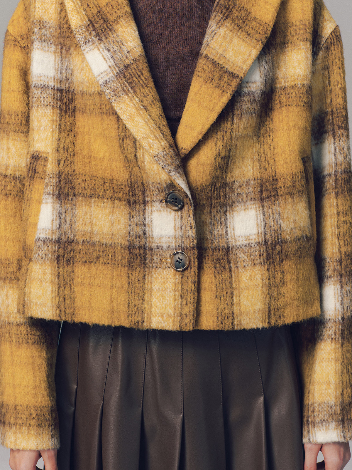 Cropped Plaid Felt Blazer-Chicvia