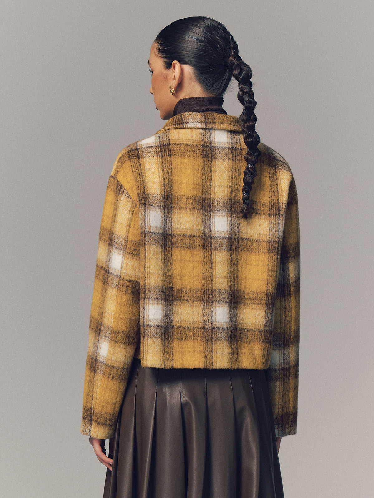 Cropped Plaid Felt Blazer-Chicvia