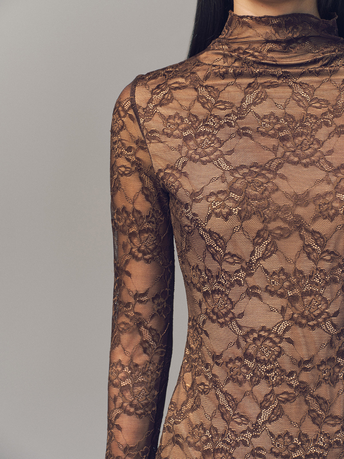 Lace Mock Neck Long-Sleeve Top-Chicvia